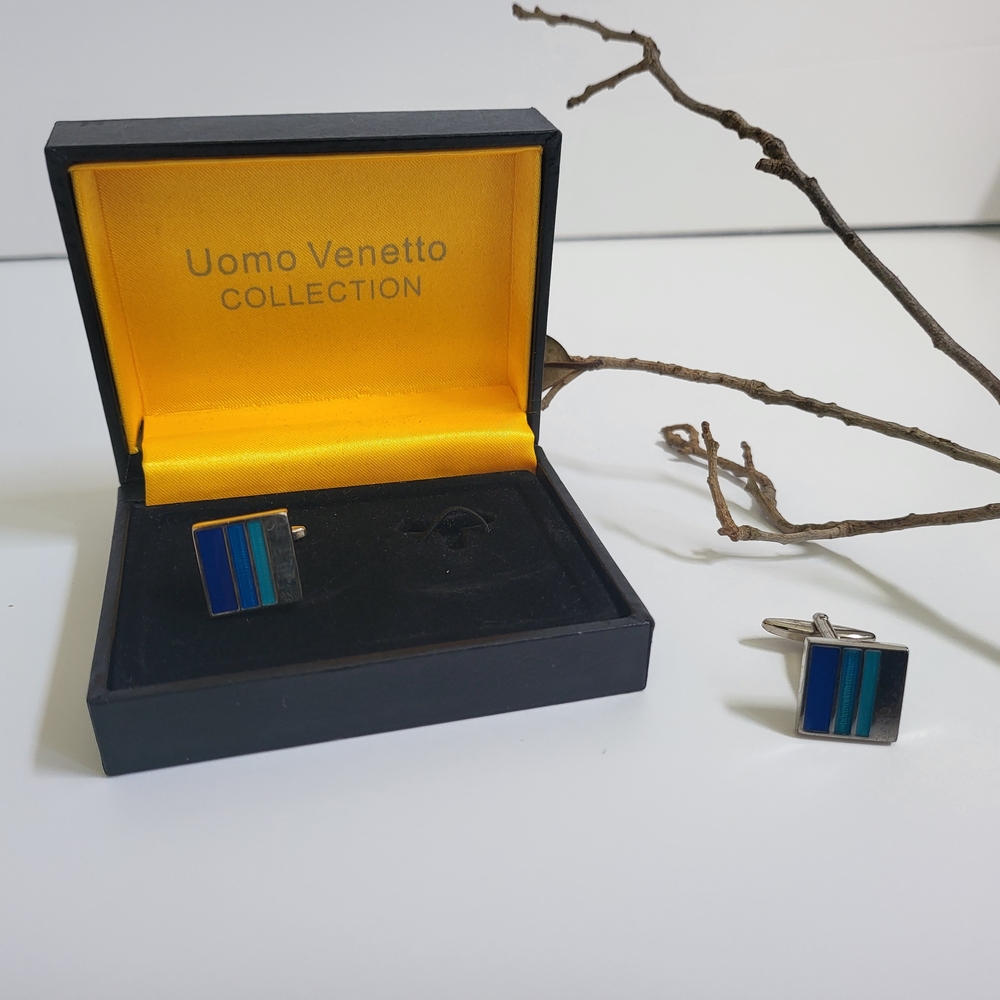 Uomo Blue and Silver Cufflinks